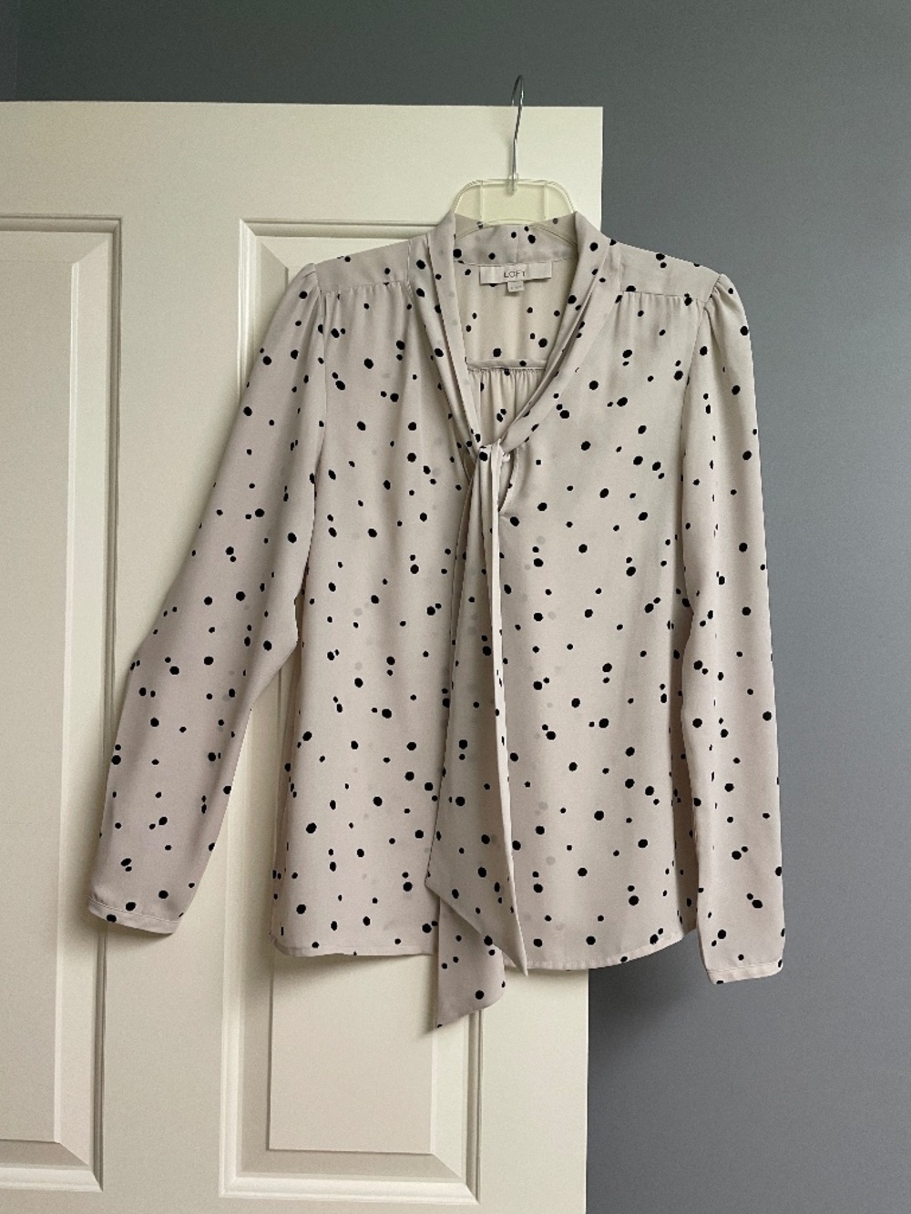 Loft Scarf / Tie Long Sleeve Blouse, Polka Dots, Women, S